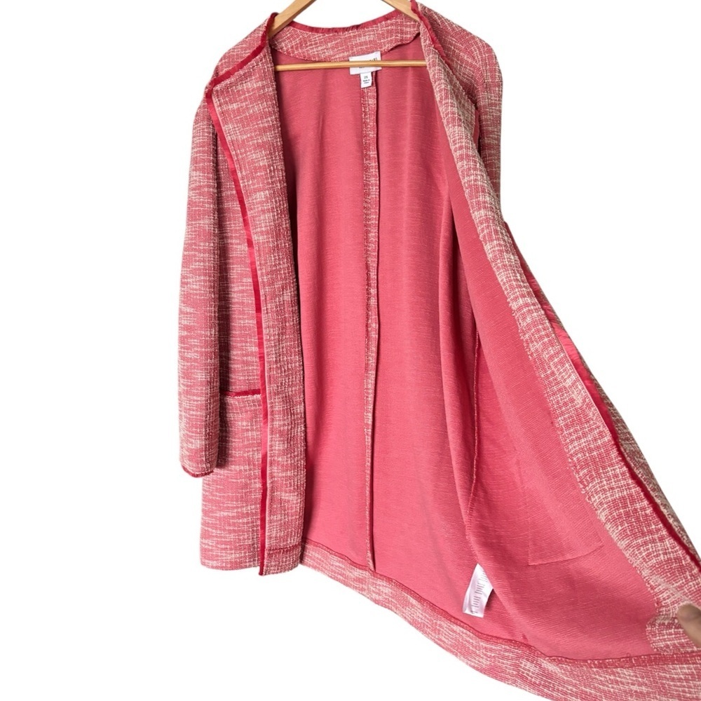 Isaac Mizrahi Pink Boucle Open Front Cardigan Blazer Jacket Sz 2X - Picture 8 of 10